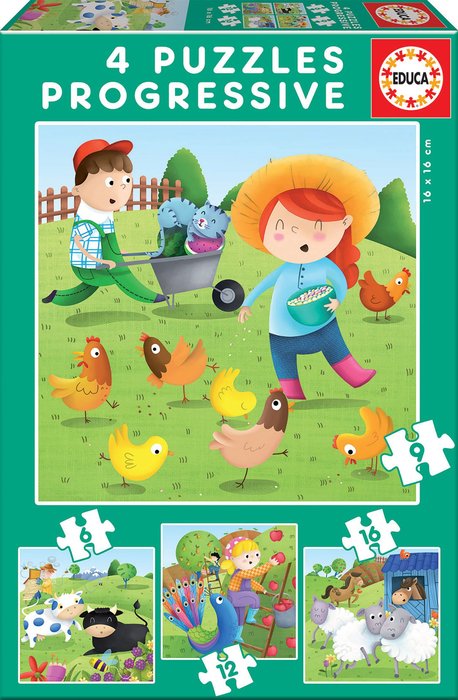 PUZZLE PROGRESIVO 6-9-12-16 ANIMALES DE LA GRANJA | EDUCA-BORRAS | 1 UNIDAD | 8412668171459 Imagen principal del producto