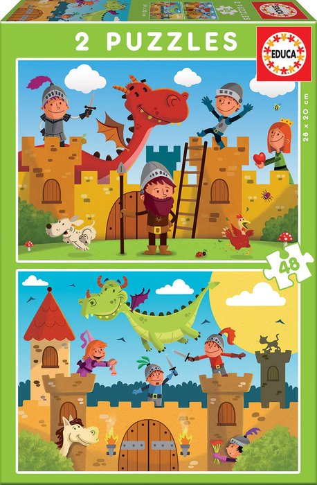 PUZZLE 2X48 PIEZAS DRAGONES Y CABALLEROS | EDUCA-BORRAS | 1 UNIDAD | 8412668171510 Imagen principal del producto