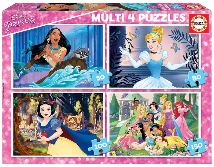 MULTI 4 PUZZLES DISNEY PRINCESS 50-80-100-150 | EDUCA-BORRAS | 1 UNIDAD | 8412668176379