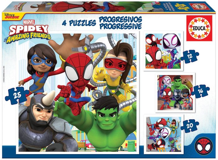 PUZZLES PROGRESIVOS SPIDEY & HIS AMAZING FRIENDS 12-16-20-2 | EDUCA-BORRAS | 1 UNIDAD | 8412668192959 Imagen principal del producto