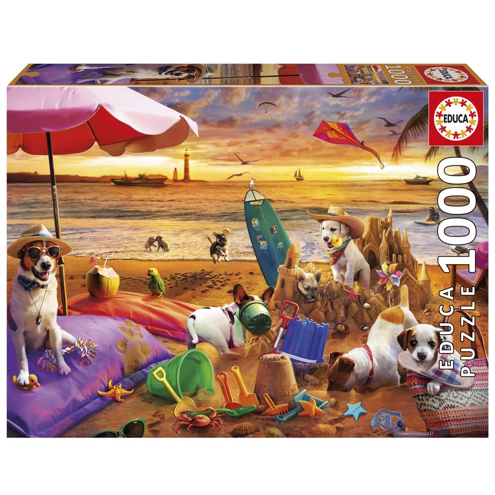 Puzle 1000 Perros jugando en la playa EDUCA-BORRAS Imagen principal del producto