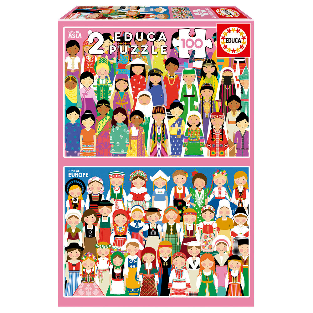 Puzzle 2x100 chicas de Europa y Asia EDUCA-BORRAS Imagen principal del producto