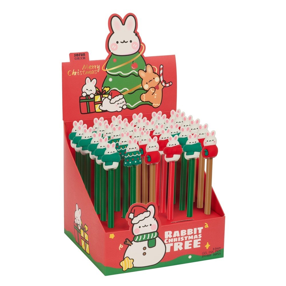 Display 36 Bolígrafos Osito Rojo Felices Fiestas Marca Safta