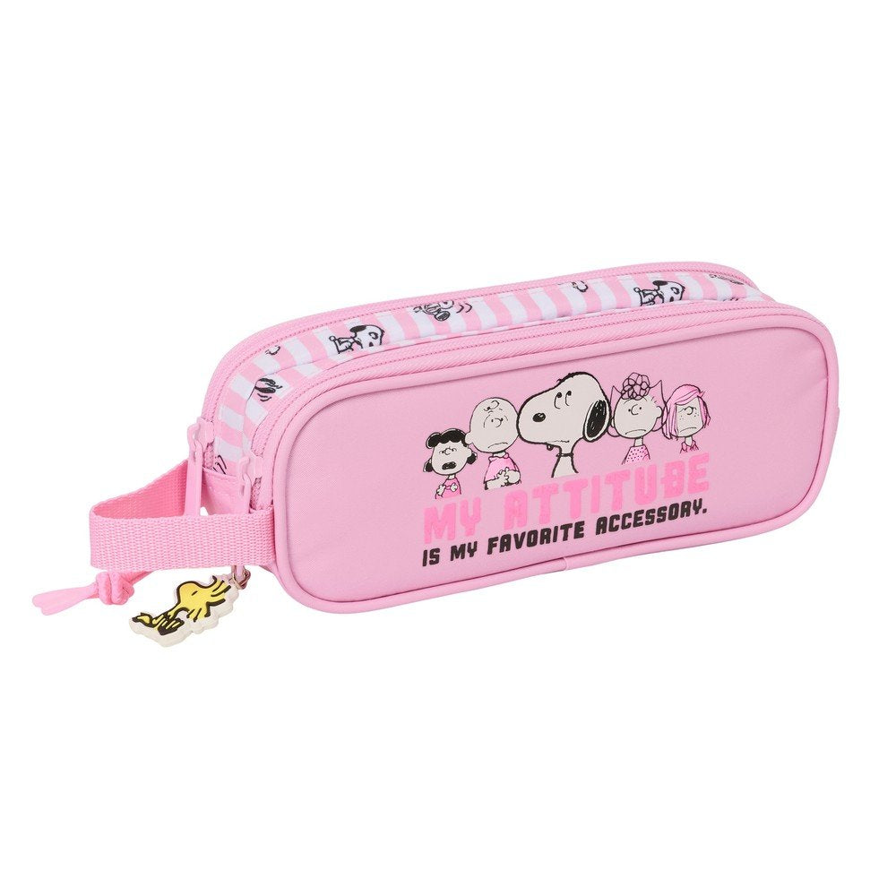 Portatodo Doble Snoopy SAFTA 21 x 8 cm Rosa y Blanco