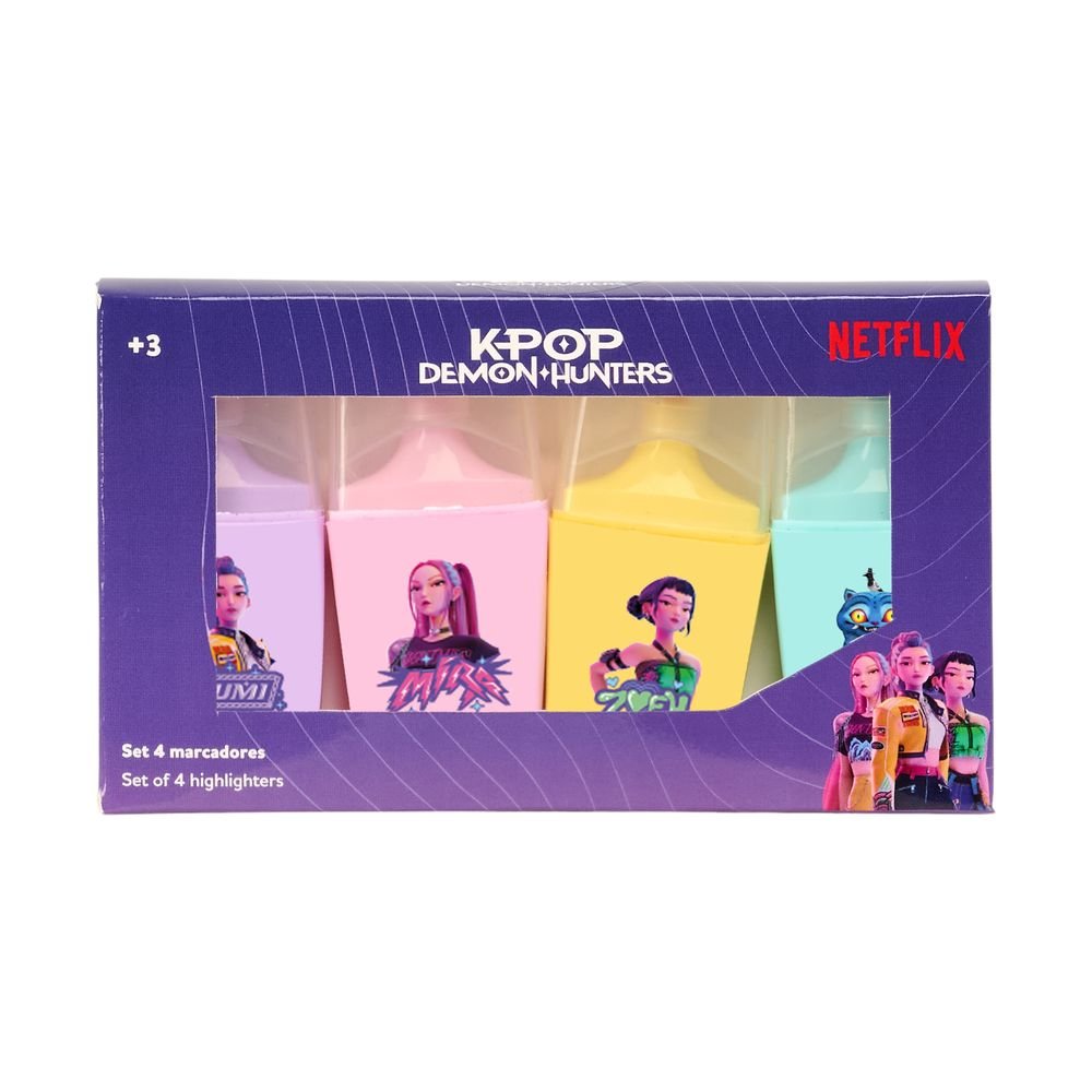 Set 4 rotuladores fluorescentes K-Pop Demon Hunters (Pack 12 uds)