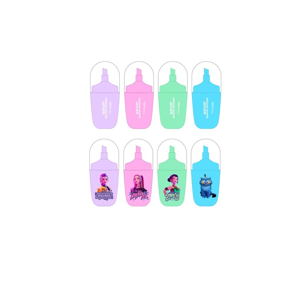 Set 4 rotuladores fluorescentes K-Pop Demon Hunters (Pack 12 uds)