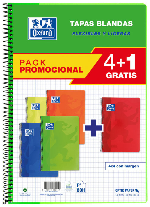 Bloc Espiral Estándar Cuadro 4MM 80H 90g | Oxford | Cartón | Formato Estándar | Pack 5 Unidades Imagen principal del producto