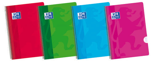 Pack 5 cuaderno espiral Fº 80h 90g. cuadrícula 4x4 c/m tapa plastico colores vivos Imagen principal del producto