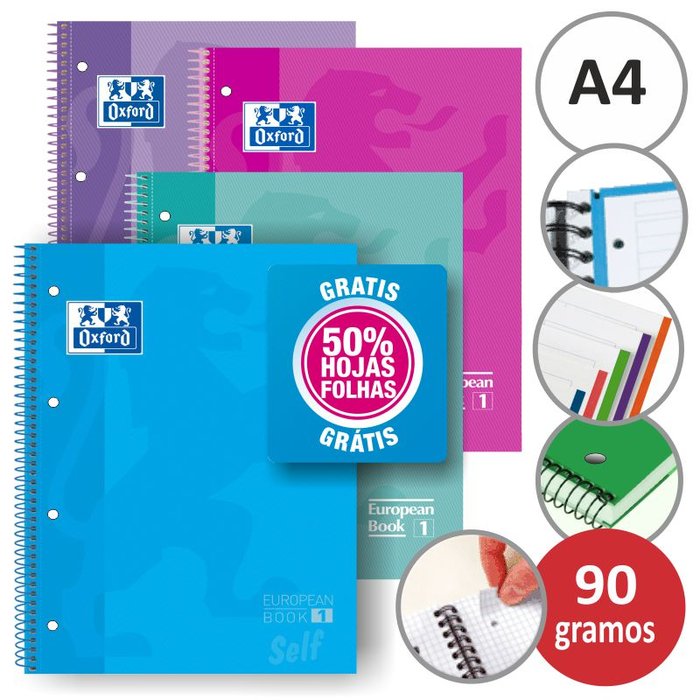 Bloc Espiral Estándar Liso 120H 90g | Oxford | Cartón | Formato Estándar | Pack 5 Unidades