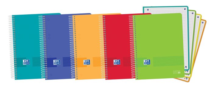 Paq/5 cuaderno espiral a5+ 120hojas 90g. cuadricula 5x5 ebook4 colores surtidos tapa plástico Imagen principal del producto