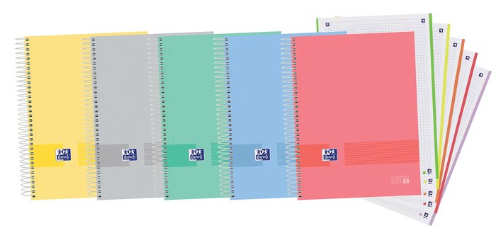 Paq/5 cuaderno espiral A4+ 120h 90g cuadrícula 5x5 microperforado oxford & you colores pastel Imagen principal del producto