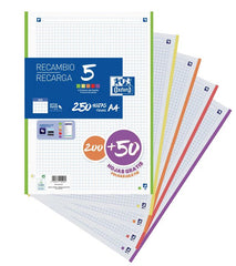 RECAMBIO A4 200+50H PAQUETE CUADRO 5MM 5 COLORES BANDA VIVO | 1 UNIDADES | (OXFORD)