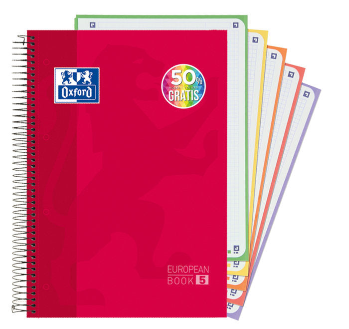 Cuaderno espiral a4+ 120h 90g cuadrícula 5x5 Oxford color rojo