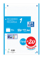 RECAMBIO A4 100+20 HOJAS 5X5 TURQUESA 90GRS | 1 UNIDADES | (OXFORD)