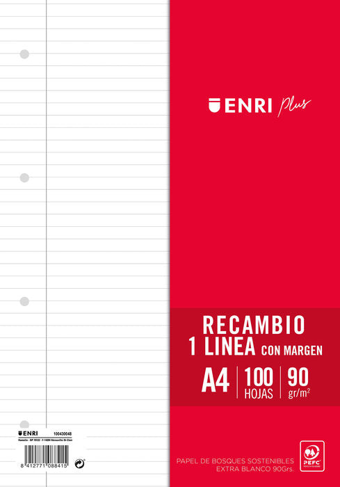 RECAMBIO FOLIO 100H HORIZONTAL 4 TALADROS ENRI | 1 UNIDADES | (ENRI 2000, S,A,) Imagen principal del producto