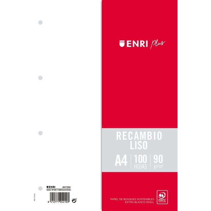 RECAMBIO FOLIO 100H 4 TALADROS LISO ENRI | 1 UNIDADES | (ENRI 2000, S,A,) Imagen principal del producto