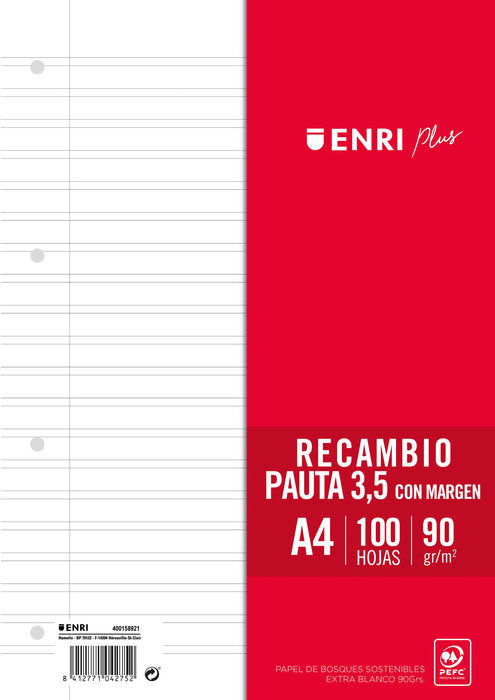 RECAMBIO A4 ENRI 90GR PAUTA 3,5MM | 1 UNIDADES | (ENRI 2000, S,A,)