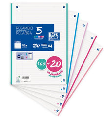 RECAMBIO A4 HORIZONTAL 100+20H 5 COLORES DE BANDA PASTEL | 1 UNIDADES | (OXFORD)