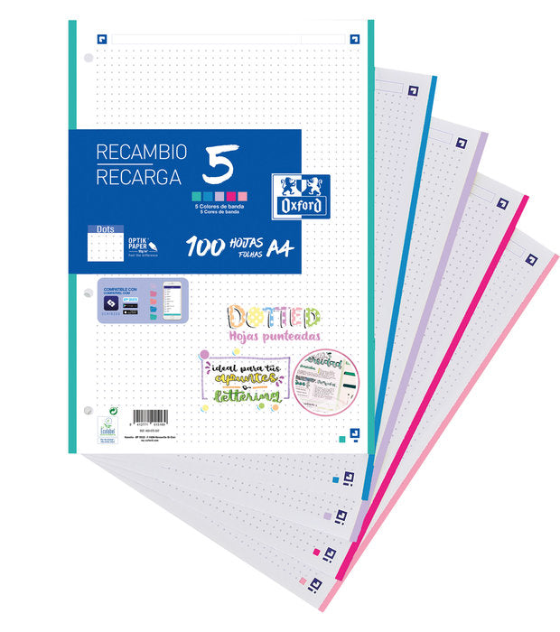RECAMBIO OXFORD A4 RAYADO DOTS 100H 5 BANDAS 4T COLOR PASTE | 1 UNIDADES | (OXFORD) Imagen principal del producto
