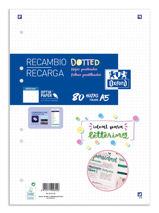 Recambio a5 80h 6 taladros 90g. dots oxford