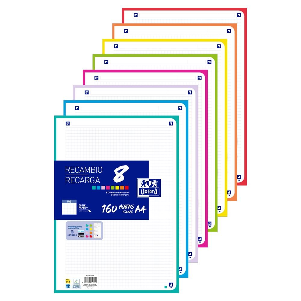 Recambio A4 Cuadro 5x5 160H 8 Colores Surtidos Oxford