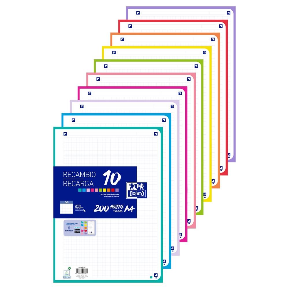 Recambio 10 Colores Banda A4 200H Cuadro 5mm Oxford