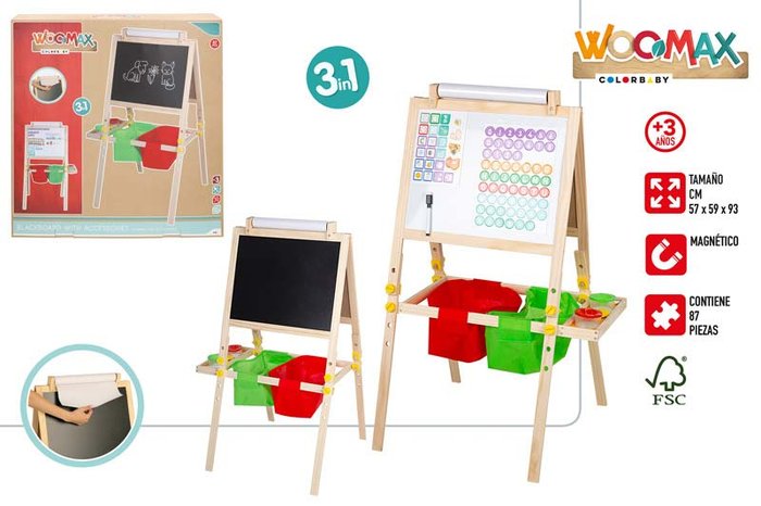 Pizarra pie 3 en 1 57x59x93 cm Woomax
