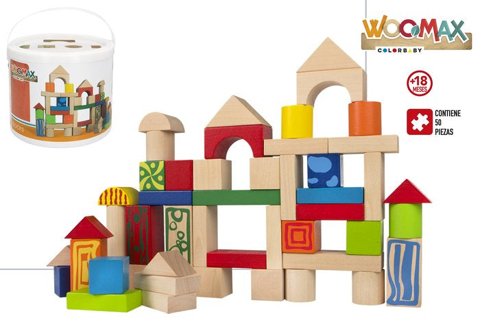 CUBO DE 50 BLOQUES DE MADERA WOOMAX | COLORBABY WOOMAX | 1 UNIDAD | 8412842409941