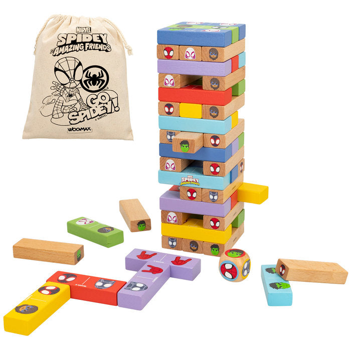 JUEGO SPIDEY TORRE BLOQUES MADERA 2 EN 1 JENGA Y DOMINO +4 | COLORBABY | 1 UNIDAD | 8412842487505 Imagen principal del producto