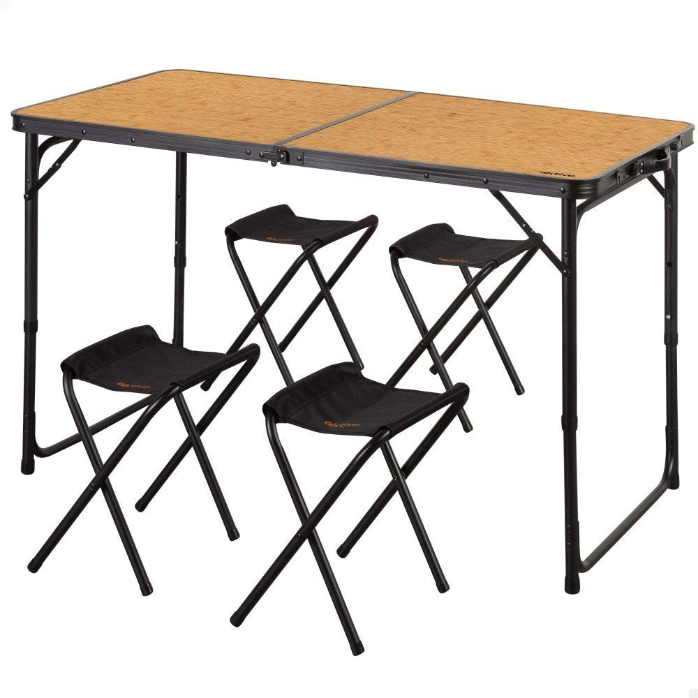 Mesa Plegable 120x60 cm aluminio bambú con 4 taburetes COLORBABY
