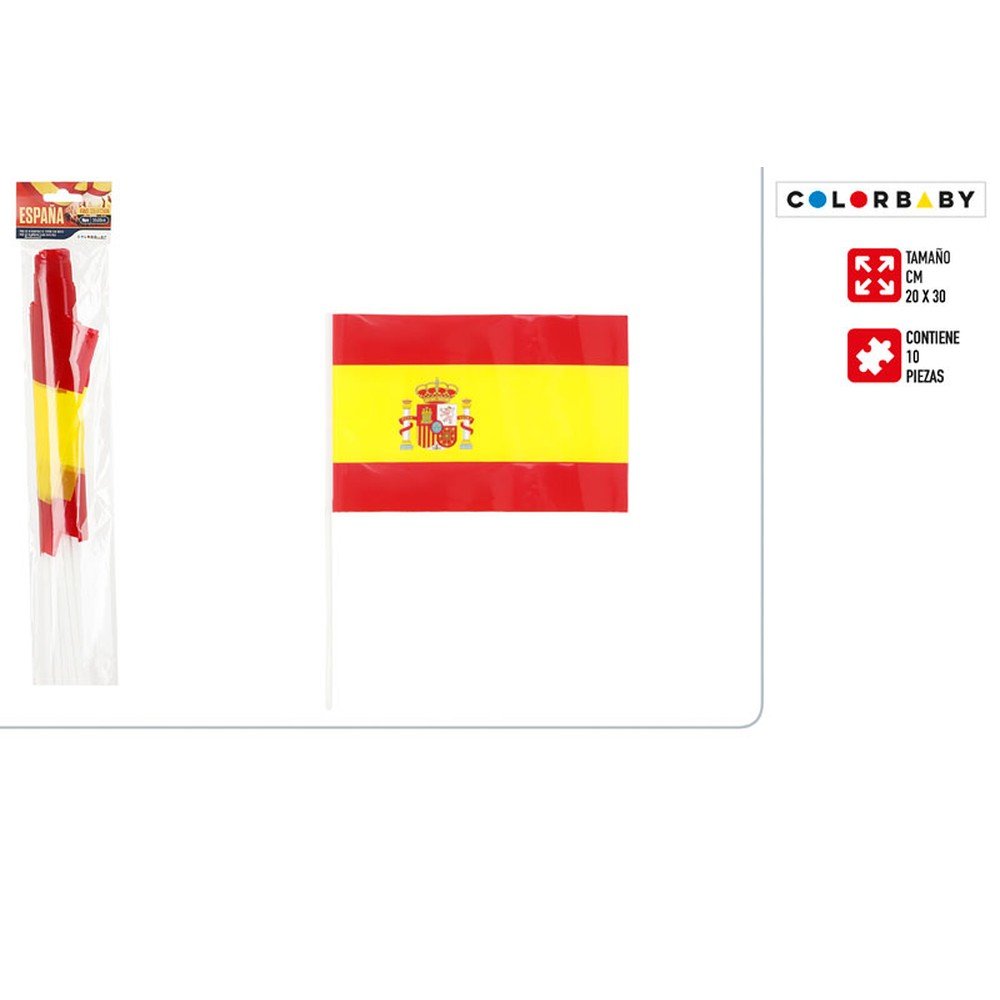 Set 10 Banderas de España 20 x 30 con Mástil Marca Colorbaby Imagen principal del producto