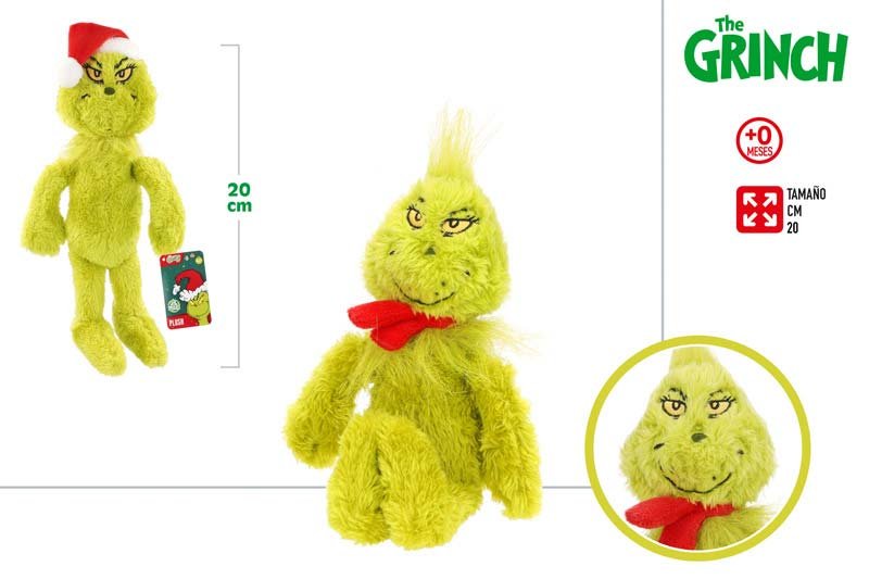 PELUCHE GRINCH 20CM SURTIDOS CON GORRO O BUFANDA | COLORBABY | 1 UNIDAD | 8412842777026