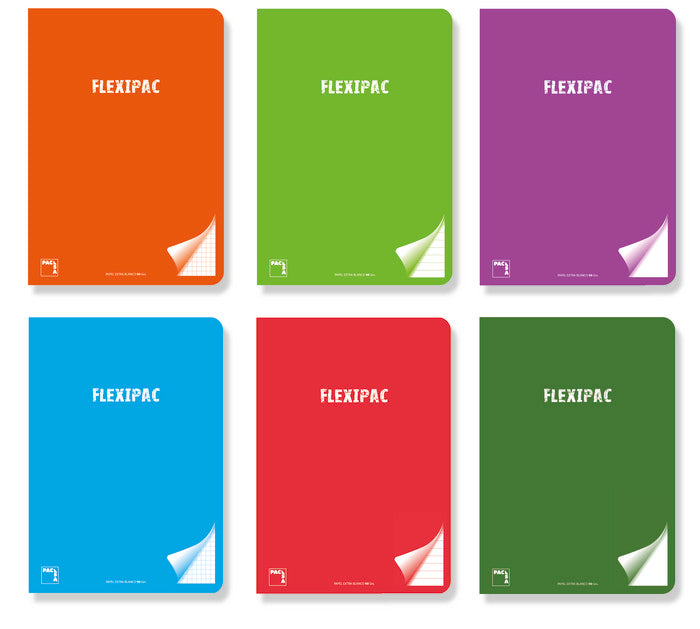 Paq/6 libreta a5+ 48h 90g cuadridula 4x4 c/m flexipac tapa plastico colores surtidos Imagen principal del producto