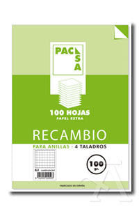 RECAMBIO A4 100H 100GR CUADRO 4MM 4 TALADROS CON MARGEN | 1 UNIDADES | (PACSA) Imagen principal del producto
