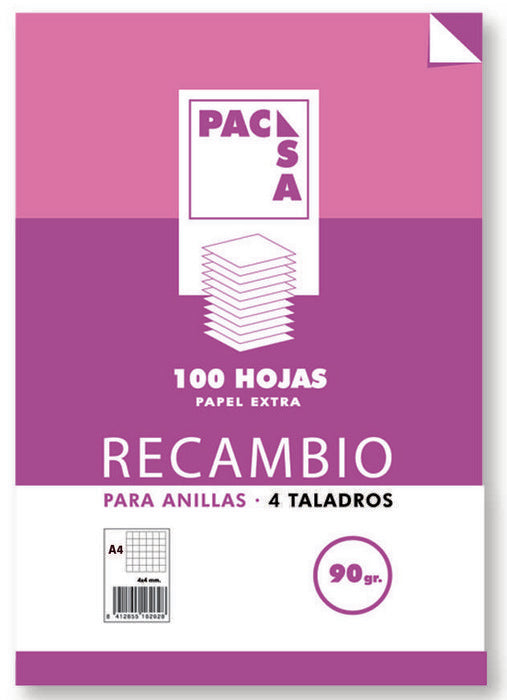 RECAMBIO A4 100H 90GR CUADRO 3MM 4 TALADROS | 1 UNIDADES | (PACSA) Imagen principal del producto