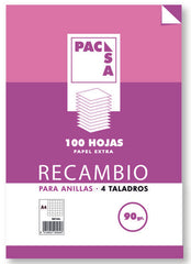 RECAMBIO A4 100H 90GR CUADRO 4MM 4 TALADROS | 1 UNIDADES | (PACSA)