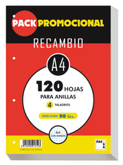 PACK PROMOCIONAL RECAMBIO A4 CUADRO 4MM 90G 120H 4 TALADROS | 1 UNIDADES | (PACSA)