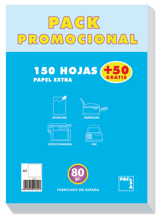 Papel liso A4 80 g 150+50 hojas Pack ahorro Pacsa Imagen principal del producto