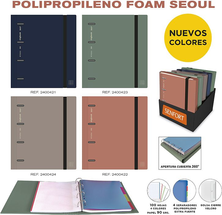 C/4 carpebloc ringbook foam a4 4 anillas 35mm con recambio seoul colores surtids