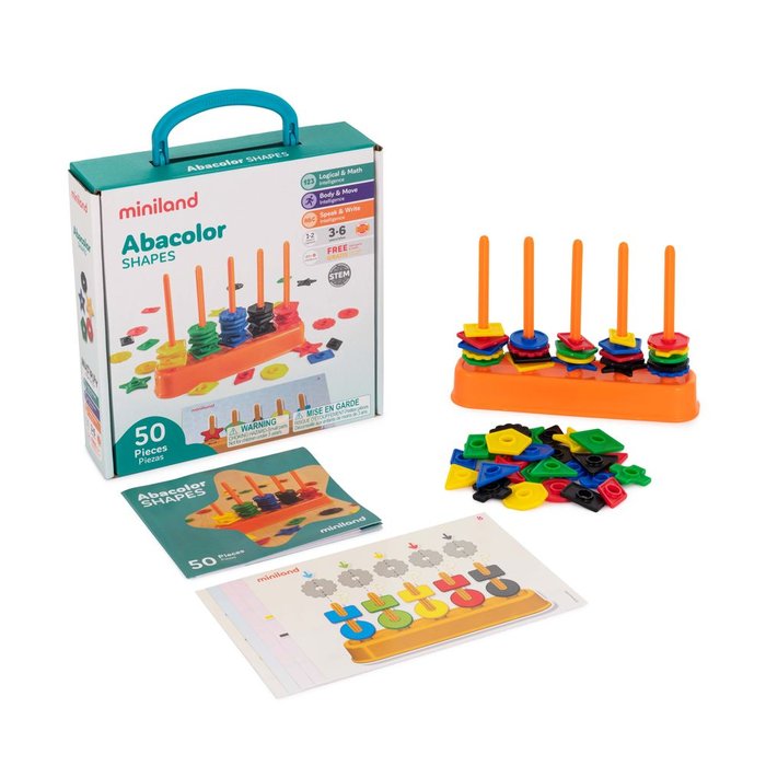 JUEGO ABACOLOR SHAPES 50 PIEZAS | MINILAND | 1 UNIDAD | 8413082453107 Imagen principal del producto