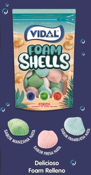 BOLSA GOLOSINAS FOAM SHELLS RELLENAS DOYPACK 160G | VIDAL GOLOSINAS | 1 UNIDAD | 18413178391761 Imagen principal del producto