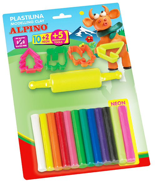 PLASTILINA ALPINO HERRAMIENTAS 17 GR BLISTER 10 + 2 ROLLITO | 24 UNIDADES | (ALPINO)