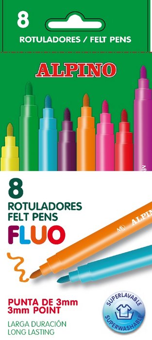 Rotulador Alpino Fluorescente 8 Colores Surtidos | Alpino | Pack 24 Unidades