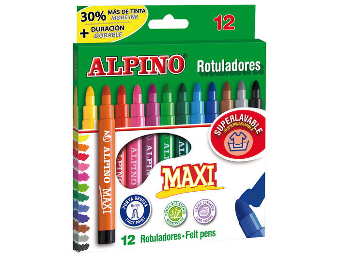 Rotulador Alpino Maxi 12 Colores Surtidos | Alpino | Pack 12 Unidades Imagen principal del producto