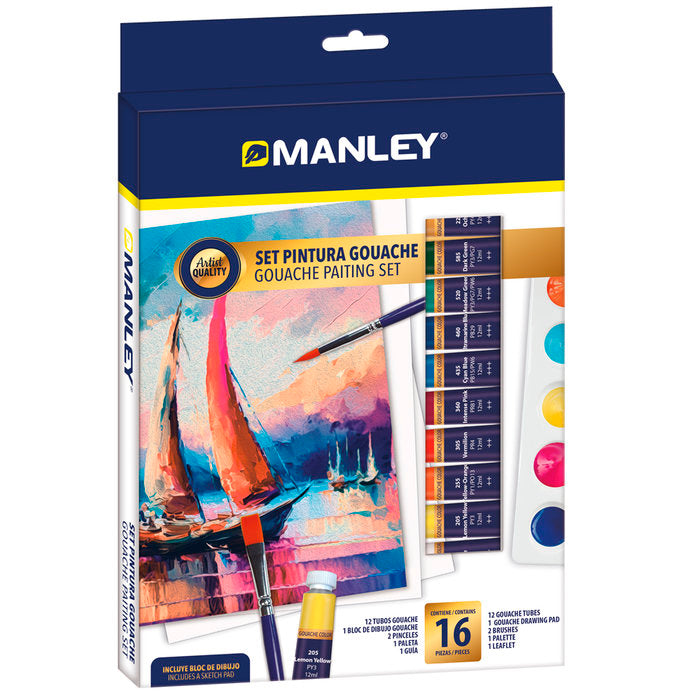 SET CREATIVO MANLEY TEMPERA GOUCHE 16 PIEZAS | 1 UNIDADES | (MANLEY PRODUCTOS, S,A,) Imagen principal del producto