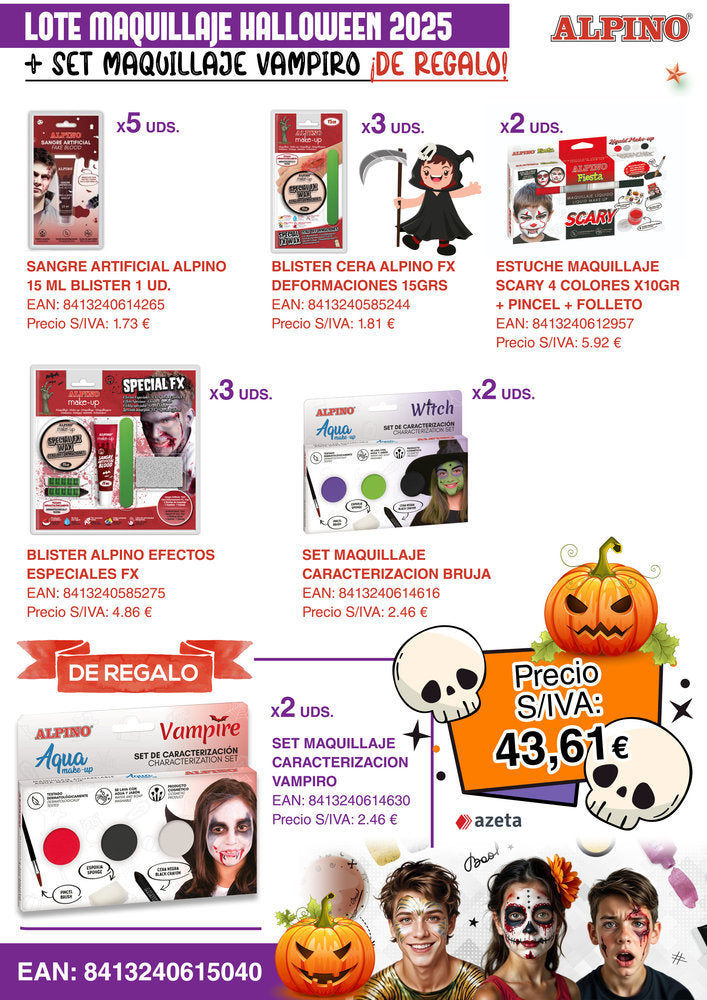 Lote maquillaje terrorífico Alpino Pack surtido de 12 unidades
