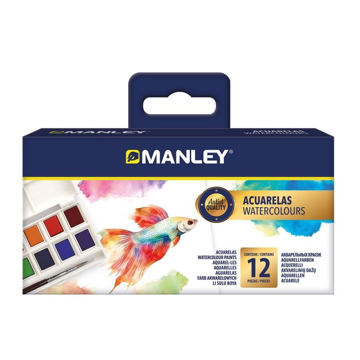 ACUARELAS MANLEY 12 COLORES + PINCEL | 1 UNIDADES | (MANLEY PRODUCTOS, S,A,)