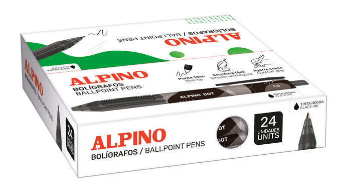CAJA 24 BOLIGRAFOS ALPINO DOT 1MM UNICOLOR NEGRO | 24 UNIDADES | (ALPINO) Imagen principal del producto