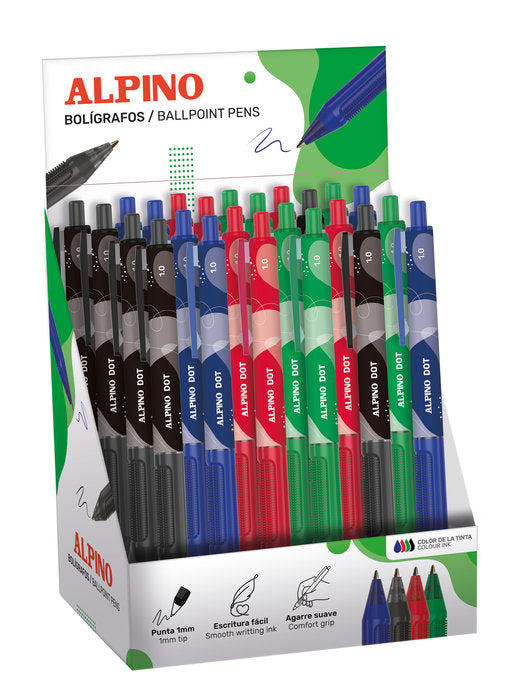 EXPOSITOR 24 BOLIGRAFOS ALPINO DOT 1MM SURTIDOS | 24 UNIDADES | (ALPINO) Imagen principal del producto