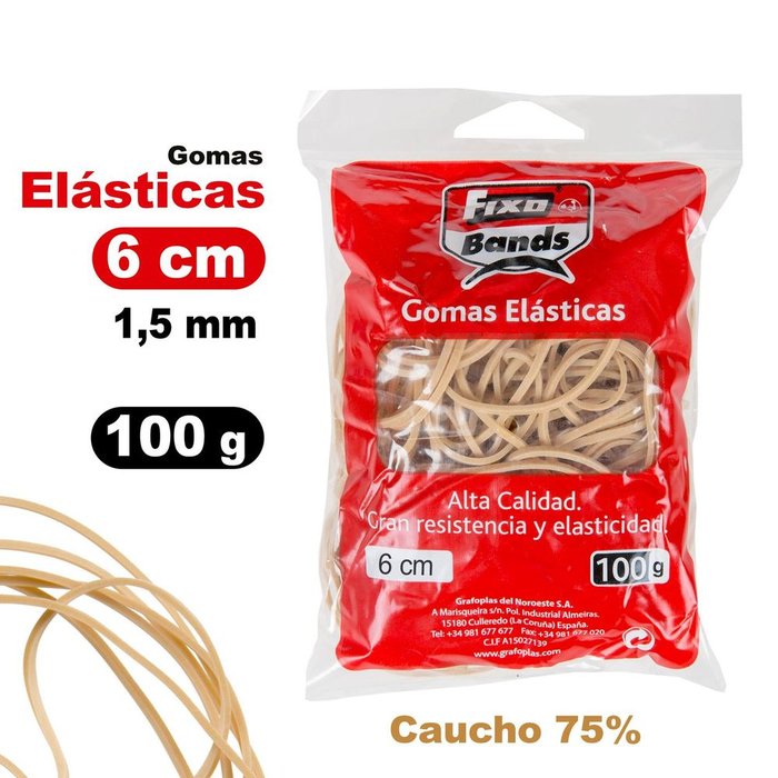 BOLSA 100G GOMA ELASTICA 1,5MM X 6CM FIXO | 1 UNIDADES | (GRAFOPLAS) Imagen principal del producto